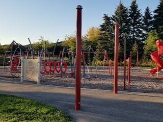 Red playground in Yongehurst, Richmond Hill, Ontario